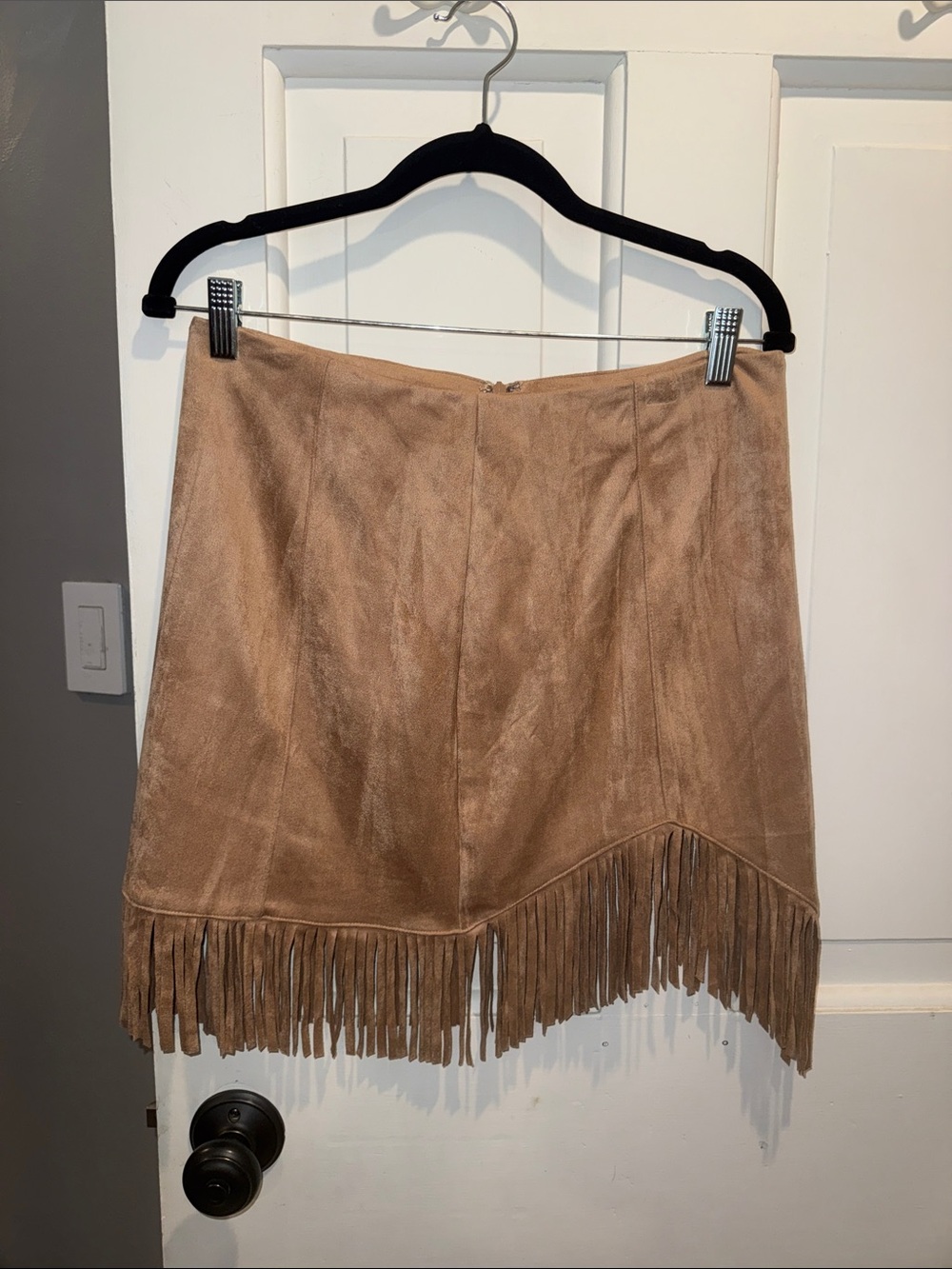 Women's Tan Suede Fringe Mini Skirt